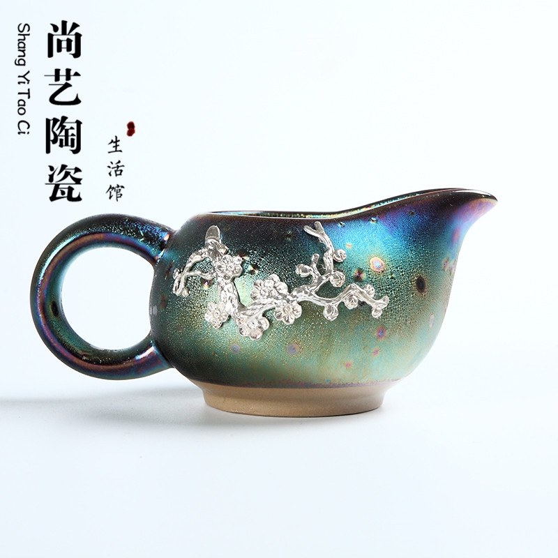 Taiwan up temmoku 7 see colour with silver ceramic fair keller and large tea points sea tea, kungfu tea accessories