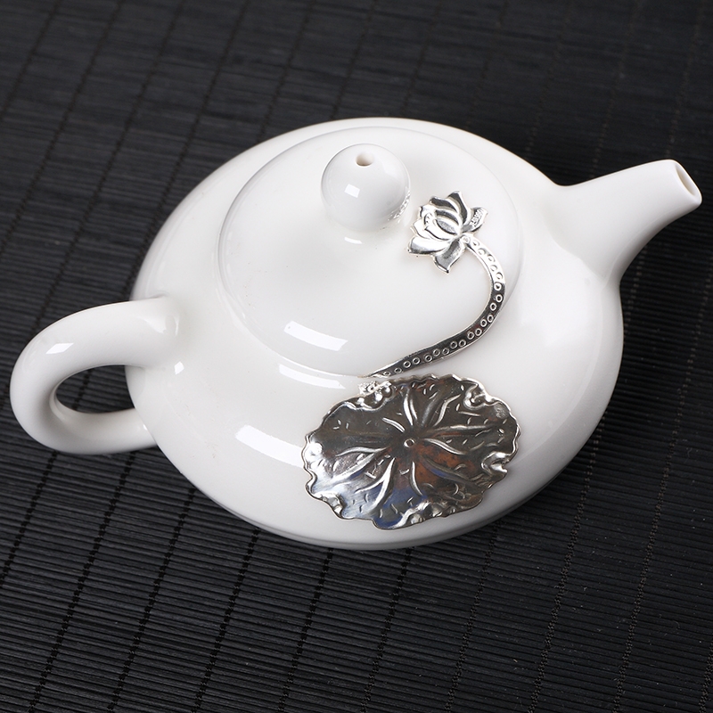 Dehua white porcelain teapot jade craft checking silver ceramic teapot household filter white CiHu kung fu tea tea