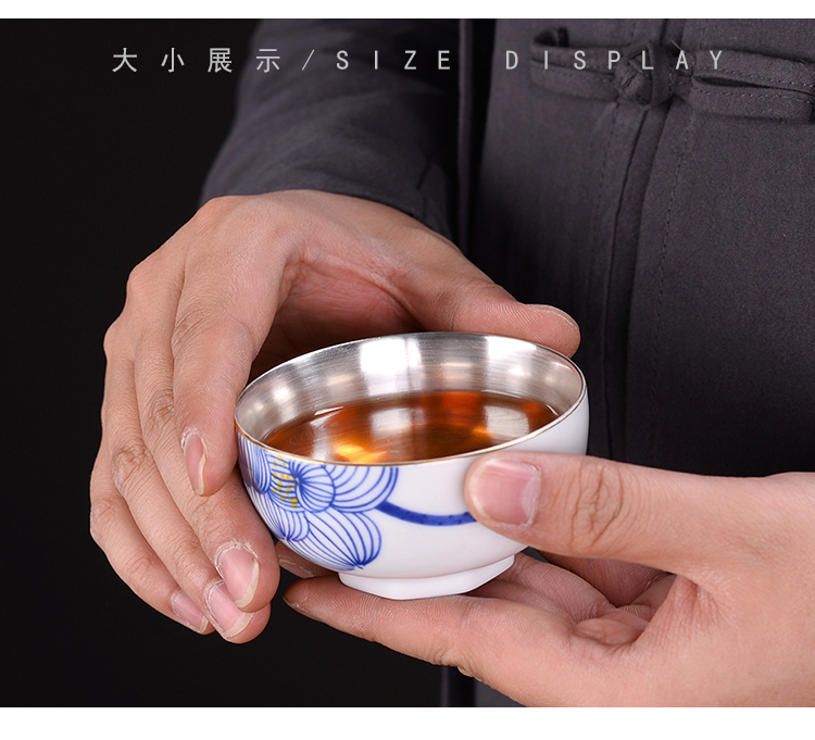 Lin Xiaowei tasted silver gilding masters cup of household ceramic tea cup sample tea cup 999 sterling silver deer kung fu tea cups, small bowl