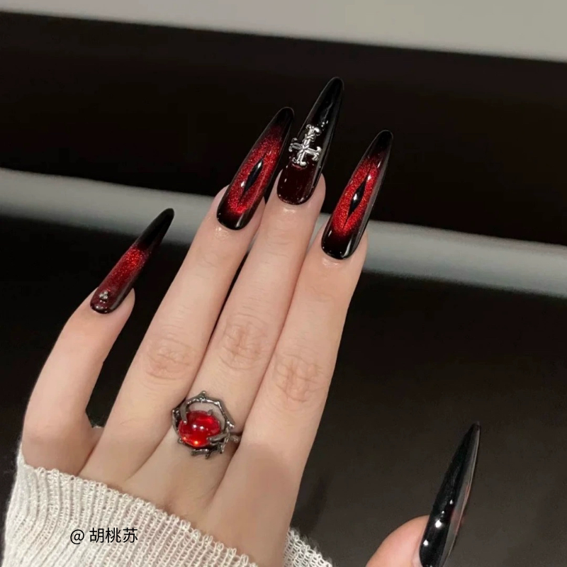 Gothic Style, Cool and Sweet Girl, Handmade Nail Art, Wearable Nails, Punk Style, Atmospheric, Niche Temperament, Halloween