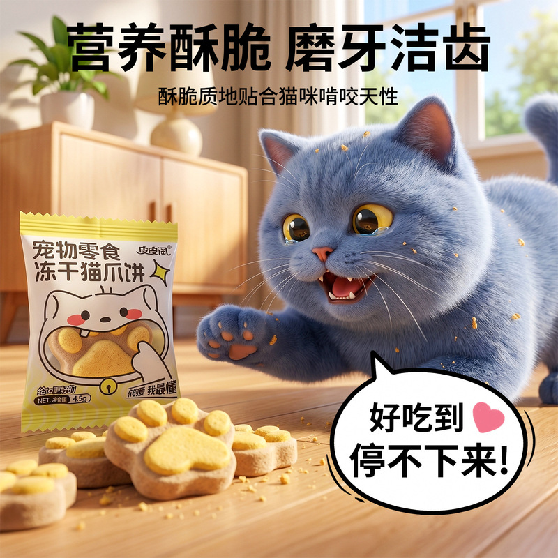 Freeze-Dried Cat Treats in Stock, Pet Snacks, Cat Paw Biscuits, Freeze-Dried Cat Paw Print-Shaped Biscuits, Nutritious and Crispy, Ready-To-Eat