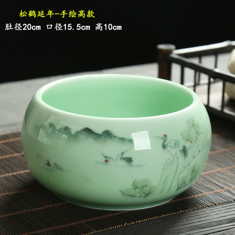 Kung fu tea set elegant celadon porcelain basin for wash cup tea wash bowl of tea large vessels XiCha big writing brush washer water jar