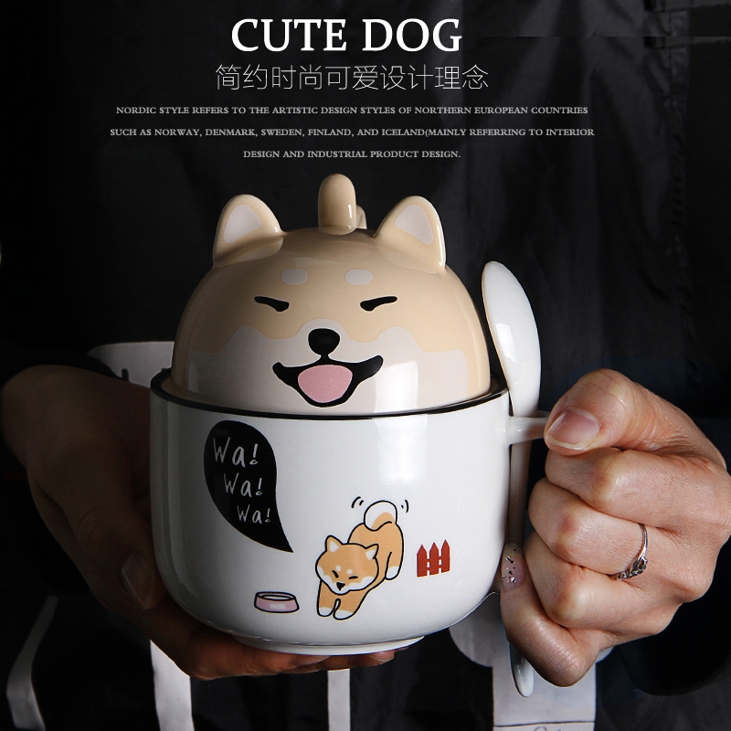 Lovely ceramic cup children students with cover spoon keller contracted picking cups milk breakfast coffee cup
