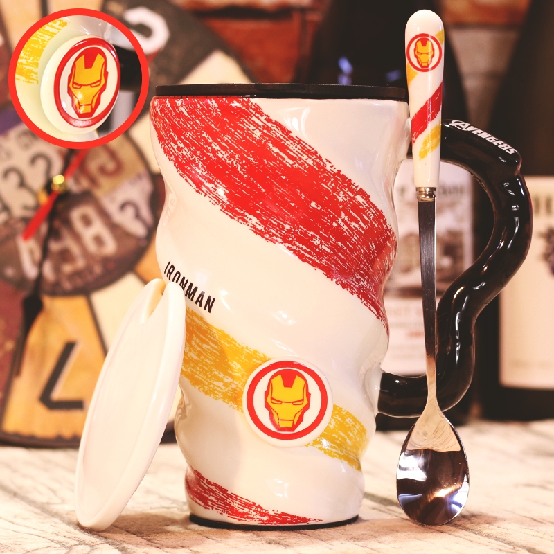 Creative iron man diffuse power picking cups with cover run out a pair of straw keller ceramics super large capacity breakfast