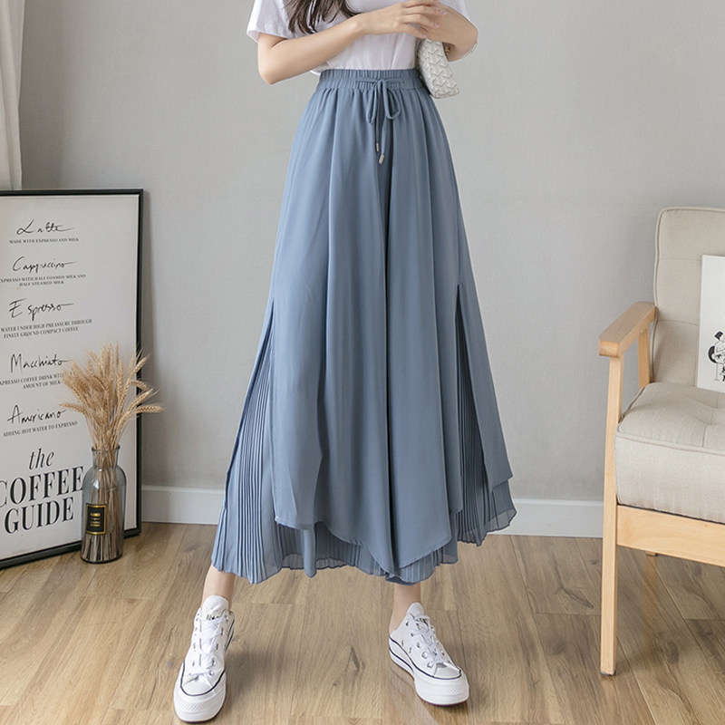 2022 Spring and summer new snow spring broad legs trousers in high waist loose and thin fold ninety skirts