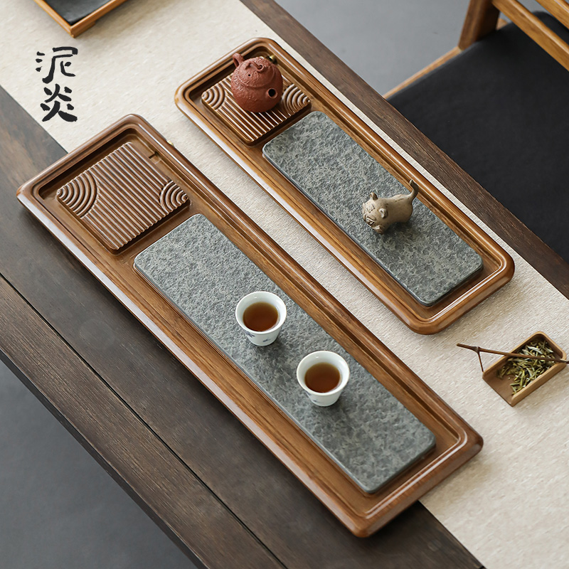 Wujinshi solid wood tea tray household kung fu tea set tea sea heavy bamboo rectangular dry brewing table drainage tea set small tray