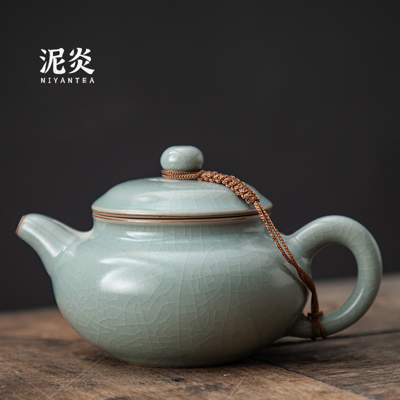 Ru kiln teapot ceramic large number tea maker open sheet Ru porcelain home minimalist Gongfu tea with single pot retro ice cracked glaze