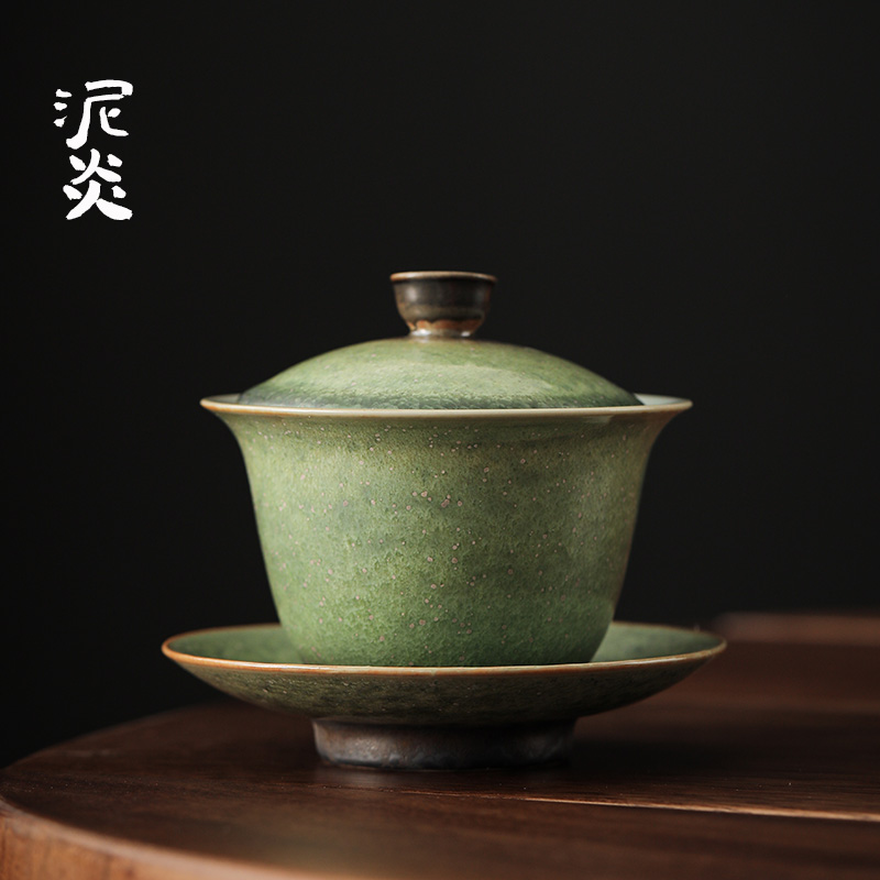 Pale Green Cover Bowl Tea Cup Single Home Ceramic Three Talents Bowl Kung Fu Tea Tea Tea Tea Bowl Tea Bowl Hand Grip Pot-Taobao