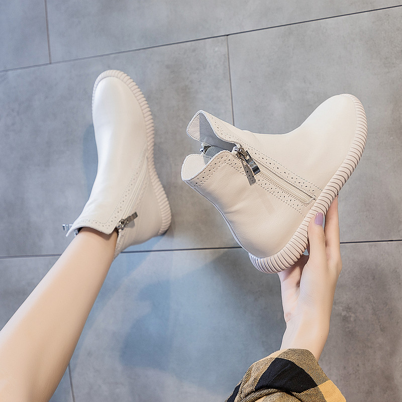 All-match cowhide ankle boots 2022 autumn new women's boots flat leather bare boots women's Martin boots short boots single boots