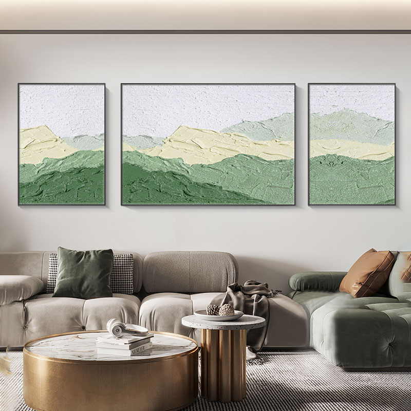 Back with leaning on the mountain Lonely Wind Sofa Background Wall Decoration Painting Cream Creamy Texture triptych Fancy Living Room Hanging Painting
