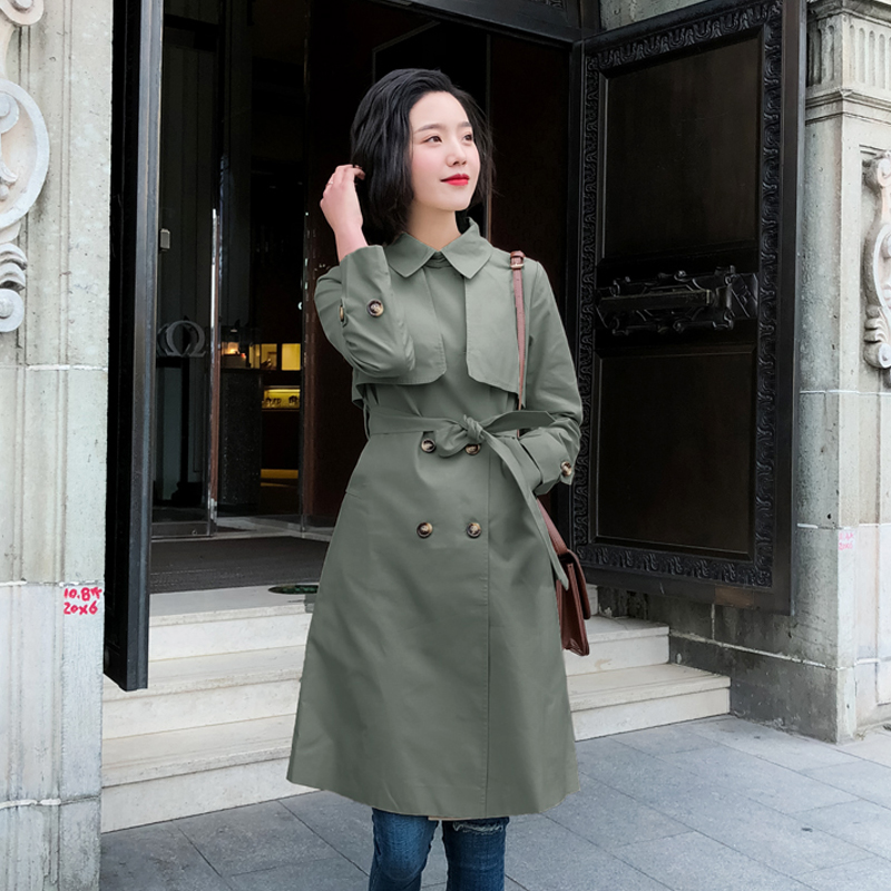 trung dài Hàn Quốc phiên bản 2020 mùa xuân và mùa thu mới nút phổ biến đúp hàng Hồng Kông phong cách áo waitmore chắn gió của phụ nữ
