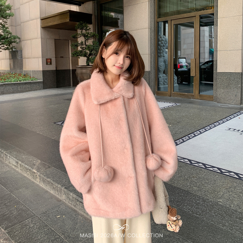 【Fan Appreciation, No Restock Once Sold Out】Maxixi Plus Size Women's Winter Faux Fur Coat with Pom-Poms