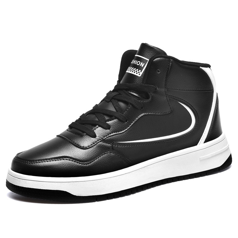 Spring Shoes Men's Great Boy Leather Noodles Waterproof Junior High School Teenagers Trend Winter Shoes Students Sports Casual High Cylinder Board Shoes