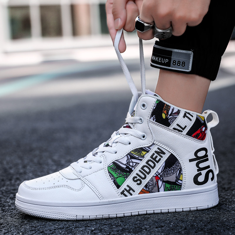 Winter Autumn Han Edition Junior High School Students Sports Casual Shoes Submen 100 hitch 37 high cylinder white board shoes