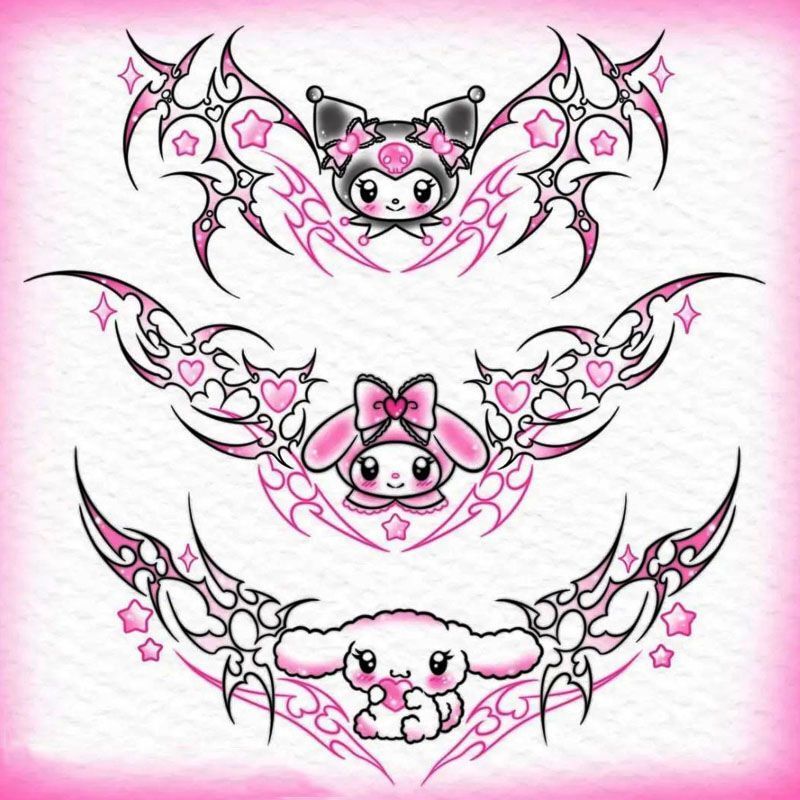 New Sexy Succubus Tattoo Kuromi High-Value Colorful Sweet Cool Popular Waterproof Girl Belly Pure Desire Style
