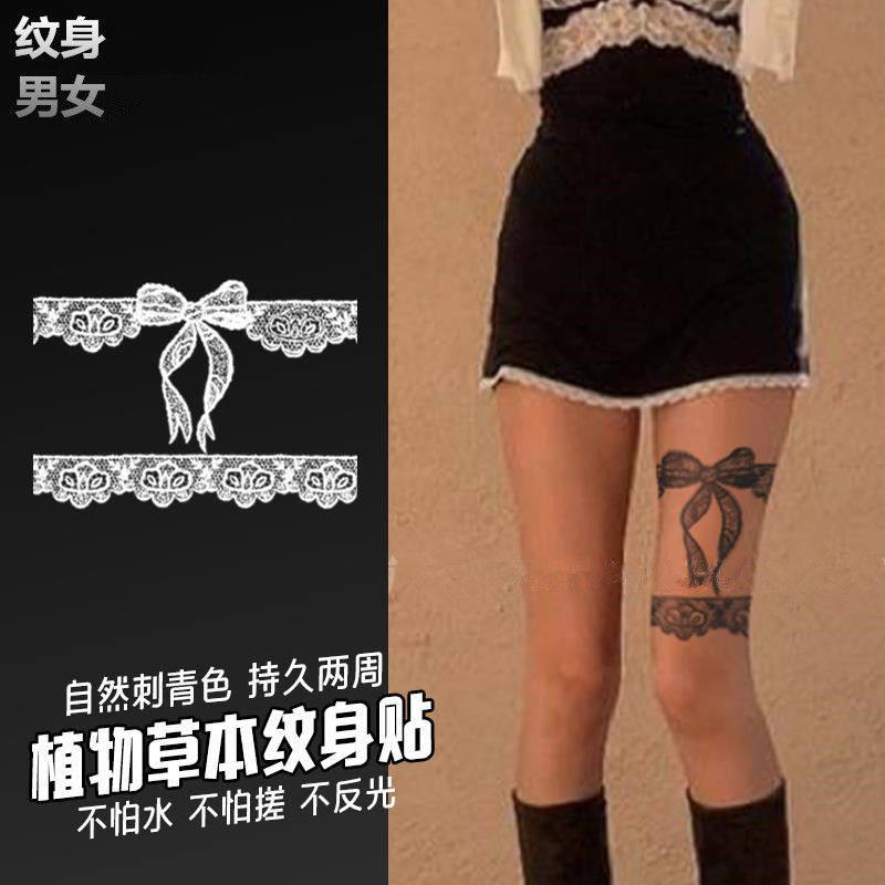 Herbal juice tattoo stickers semi-permanent thigh lace bow lasting waterproof women