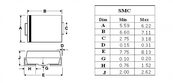 SMCJ10CA Bản vá chống sét TVS Diode triệt tiêu tạm thời 10V Màn hình lụa BDX 1500W VISHAY