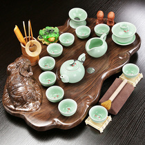 Solid wood tea tray Household Celadon Kung Fu tea set Teapot Teacup set without electromagnetic stove tray Tea table