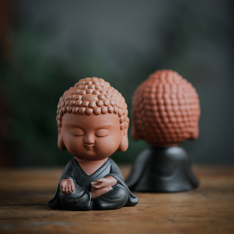 Purple sand can raise tea pet ornaments Tea ceremony Colorful sand pottery Small monk creative cute Tathagata Buddha Tea play ornaments