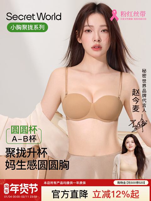 SecretWorld Underwear Women's Small Breast Gathering Round Cup Tube Top Reducing Secondary Breasts Anti-Sagging Sexy Bra