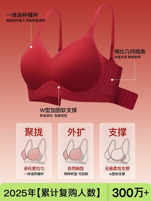 Secretworld Red Push-Up Bra for Women with Small Busts, Enhancing and Enlarging Appearance, Wireless Bra for Wedding or Birth Year