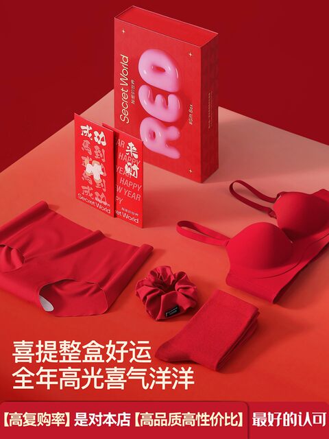 Secretworld Red Lingerie for Women with Small Busts, Push-Up, Side Support, Wedding, Zodiac Year Bra and Panty Set