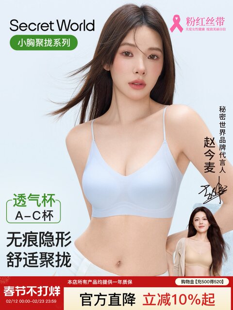 Secretworld Spaghetti Strap Underwear for Women, Summer Thin Style, Small Chest Push-Up, Comfortable, Seamless, Breathable Vest Bra