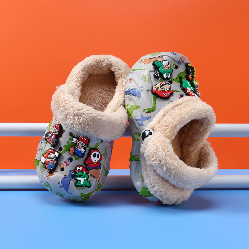 Mario Boys' Cotton Slippers for Children, Indoor Non-Slip, Warm and Fleece-Lined, Suitable for Older Children and Teenagers