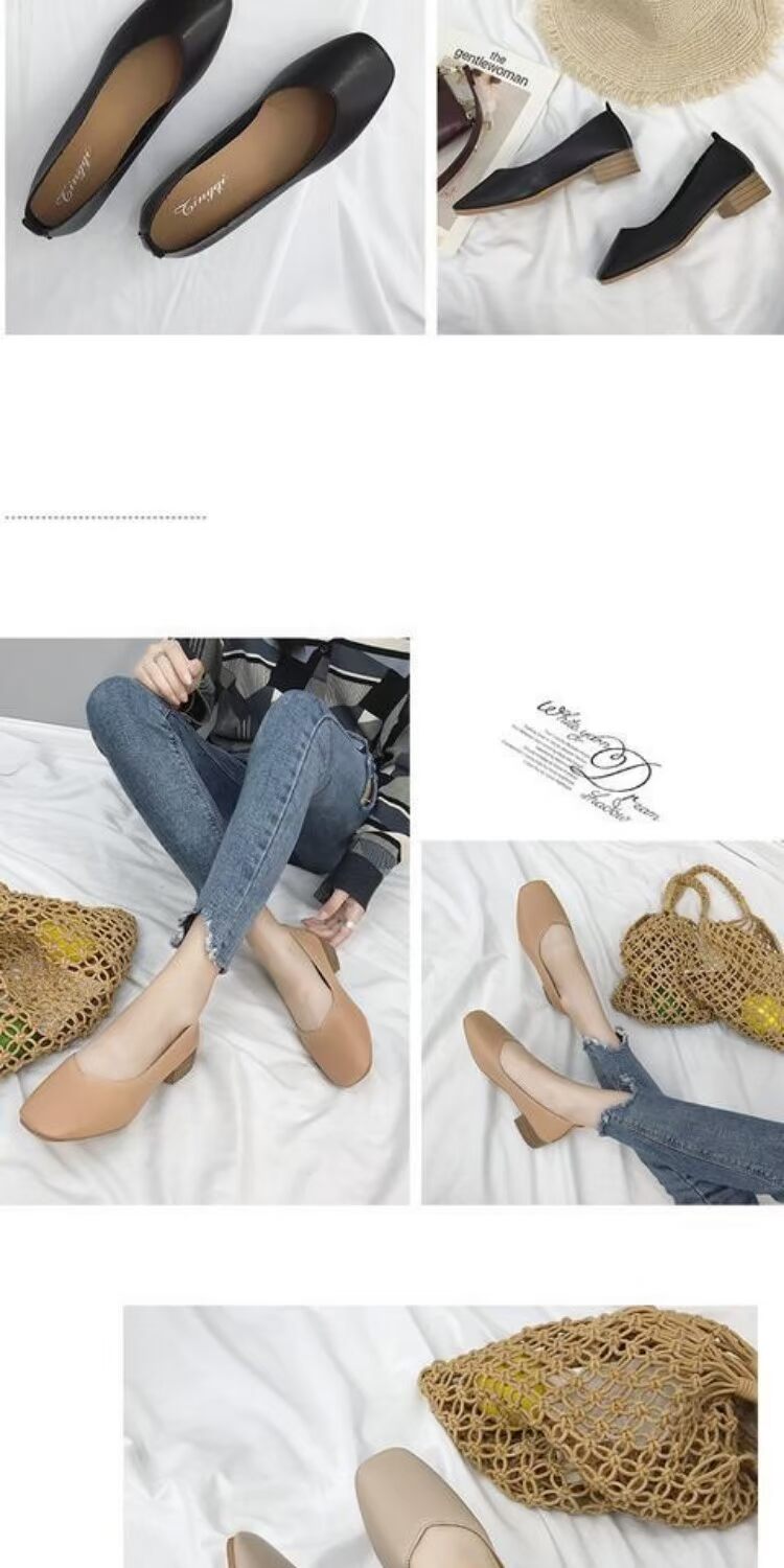 Mùa hè 2018 mới giày đế thấp của phụ nữ nông miệng với dày với đầu vuông giày đẹp