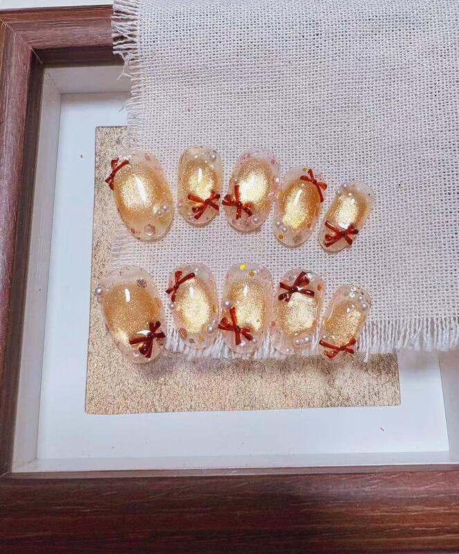 Caramel Pudding Handmade Wearable Nails with a High-End Feel, Removable Fake Nails, Short Style, Color-Enhancing, 86