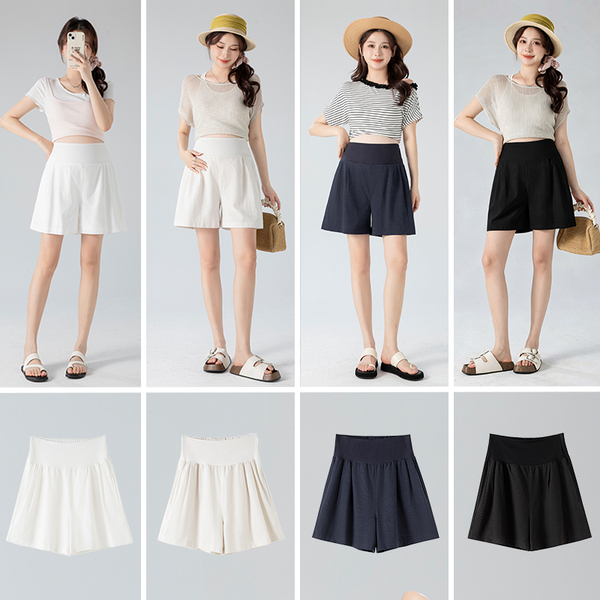 Maternity Shorts, Summer Thin Style, Elastic High Waist, Suitable for Pre and Postpartum, Tencel Cotton, Side Pockets, Wide-Leg, Outerwear, Maternity Pants — 5