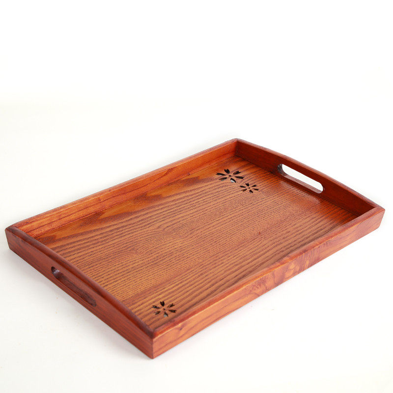 Rectangular pastoral style tray wooden frosted tea tray creative hotel catering hollow cherry blossom plate Korean hand-held