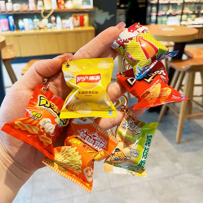Food Play Emulation Pint of Potato Chips Key Buttons Buckets of Snack Pizza Fries Potato Chips Pendant bag Hanging Decoration Doll Machine Catch-Taobao