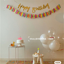  Colorful art geometric pull-up flag letters Birthday banner banner party background wall arrangement soft cute little fresh