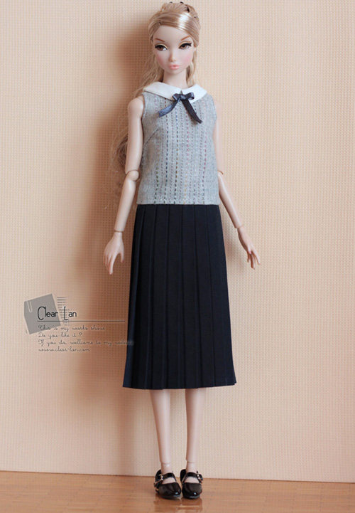 M-201802-45] Sleeveless splicing dress (gray deep blue) FR Momoko Little cloth