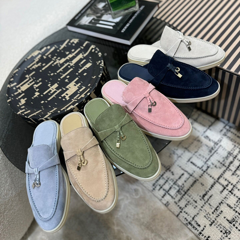 [Channel Top Selection] Summer Tassel Buckle Flat Mules for Women, Genuine Leather Casual Slippers