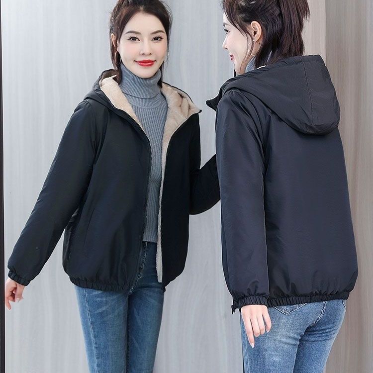 Short Hooded Jacket for Petite Women, Fleece-Lined and Thickened for Winter, Warm and Waterproof, New Casual Fashion Versatile Style Short Hooded Jacket for Petite Women, Fleece-Lined and Thickened for Winter, Warm and Waterproof, New Casual Fashion Versatile Style