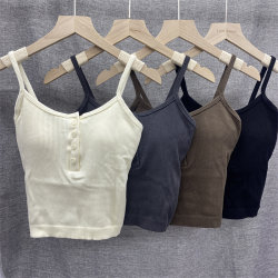 Maple Zhixin button threaded cotton pure band beauty back repair body gathered fixed cup free -to -brach sports vest
