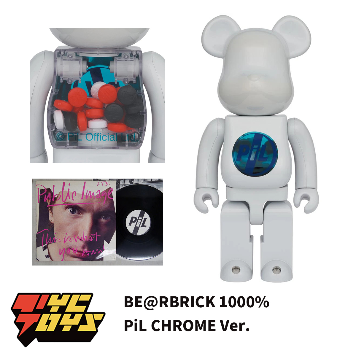 【TYCTOYS】現貨 BE@RBRICK 1000% PiL CHROME 白色電鍍 潮玩模型 - Taobao