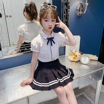 Girls summer dress foreign style suit 2021 summer new childrens college style little girl pleated skirt JK two-piece tide