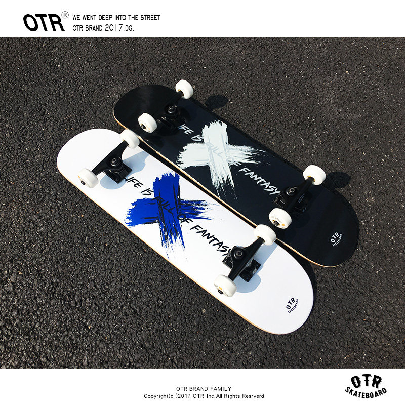 OTR Skateboard beginner Teen Adult Boys and Girls Kids Brush Street 4 Wheel Double Rocker Maple Junior Pro Board