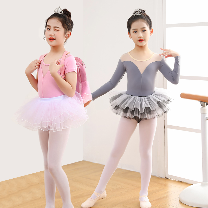 Ai Wu Shijia dance clothing children's female season winter gray ballet skirt short-sleeved test grade dance performance split clothing