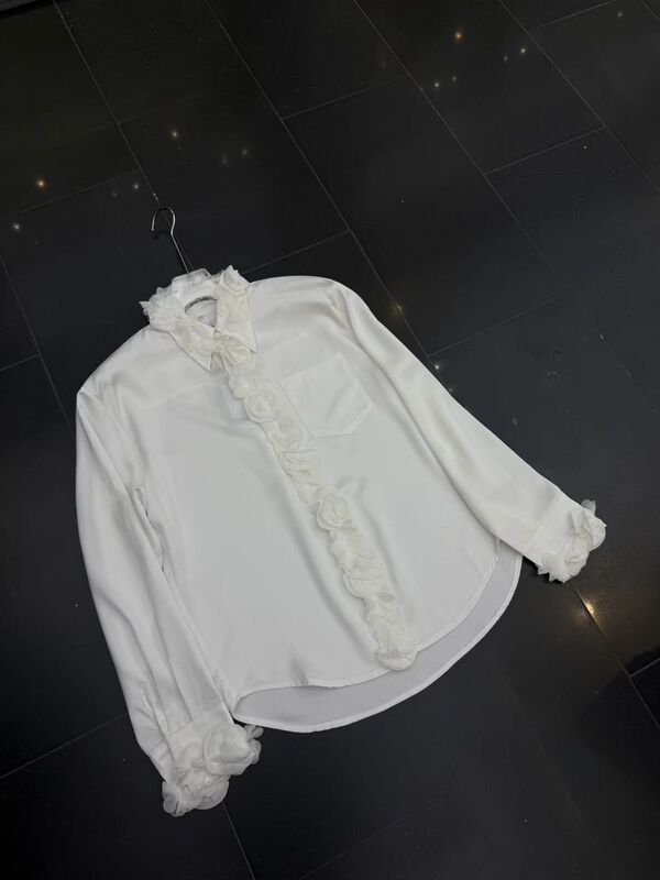 Wz2026 New White Three-Dimensional Rose Flower Shirt for Men with Satin Lace Collar and Unique Design Long-Sleeve Shirt Wz2026 New White Three-Dimensional Rose Flower Shirt for Men with Satin Lace Collar and Unique Design Long-Sleeve Shirt