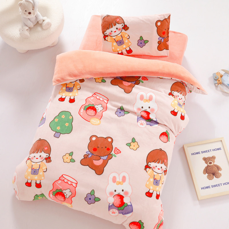 Kindergarten quilt three-piece set milk velvet quilt cover plus velvet baby children's quilt thickened quilt coral velvet autumn and winter