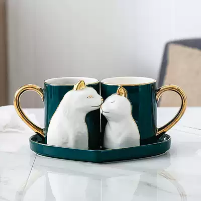 Qingtuo couple cups A pair of couple ceramic cups Mugs Creative cups Coffee cups Birthday gifts