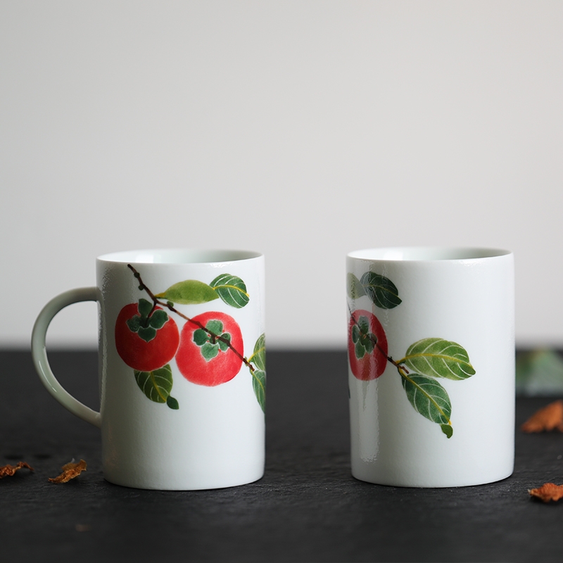 Landscape persimmon peach blossom put hand - made glass of jingdezhen ceramic keller cup female male lovely retro creative cup