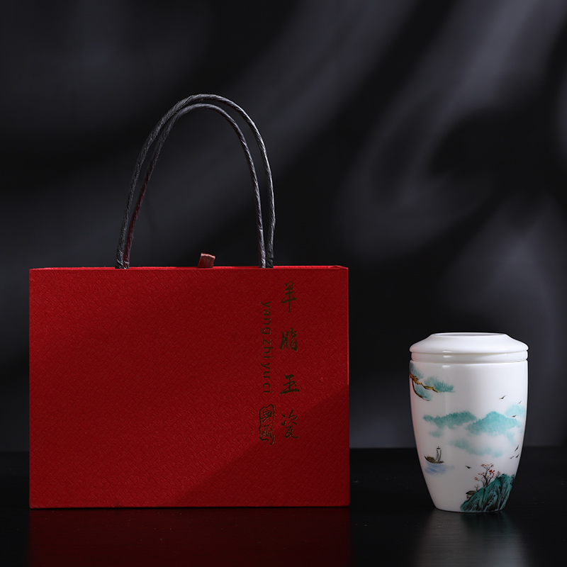 Hin reputation suet jade tea cup portable home office ceramic filter tea cup with a cup of large capacity