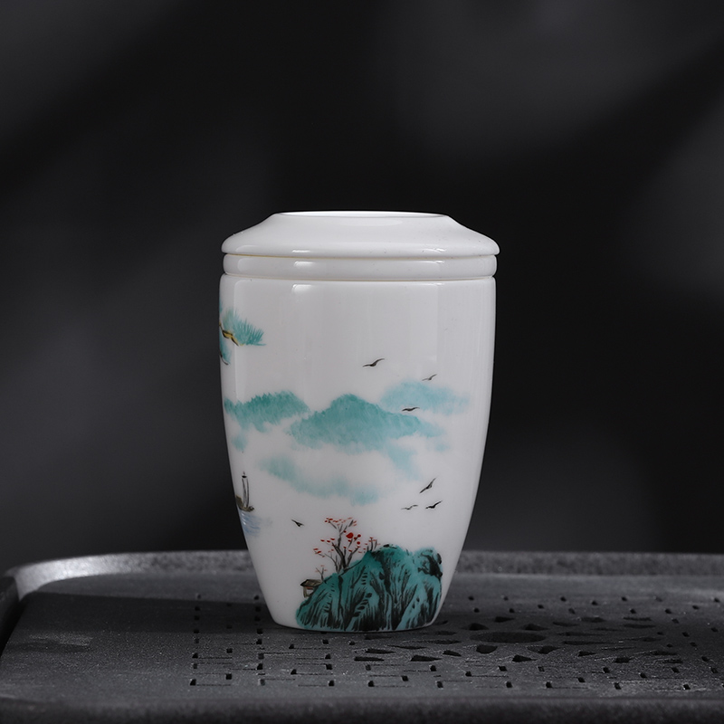 Hin reputation suet jade tea cup portable home office ceramic filter tea cup with a cup of large capacity