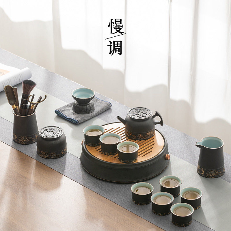 Gov tea furniture items combination suit for home light extravagant high-end end office guests Chinese tea pot tea cup