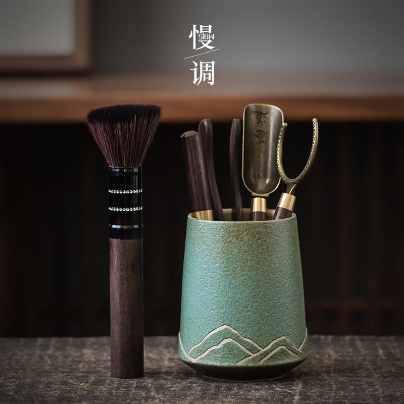 Slow Tone Black Sandalwood Tea Road Six Gentlemen Suit Kongfu Tea Accessories Solid Wood 6 Gentleman Tea Making Tool Big